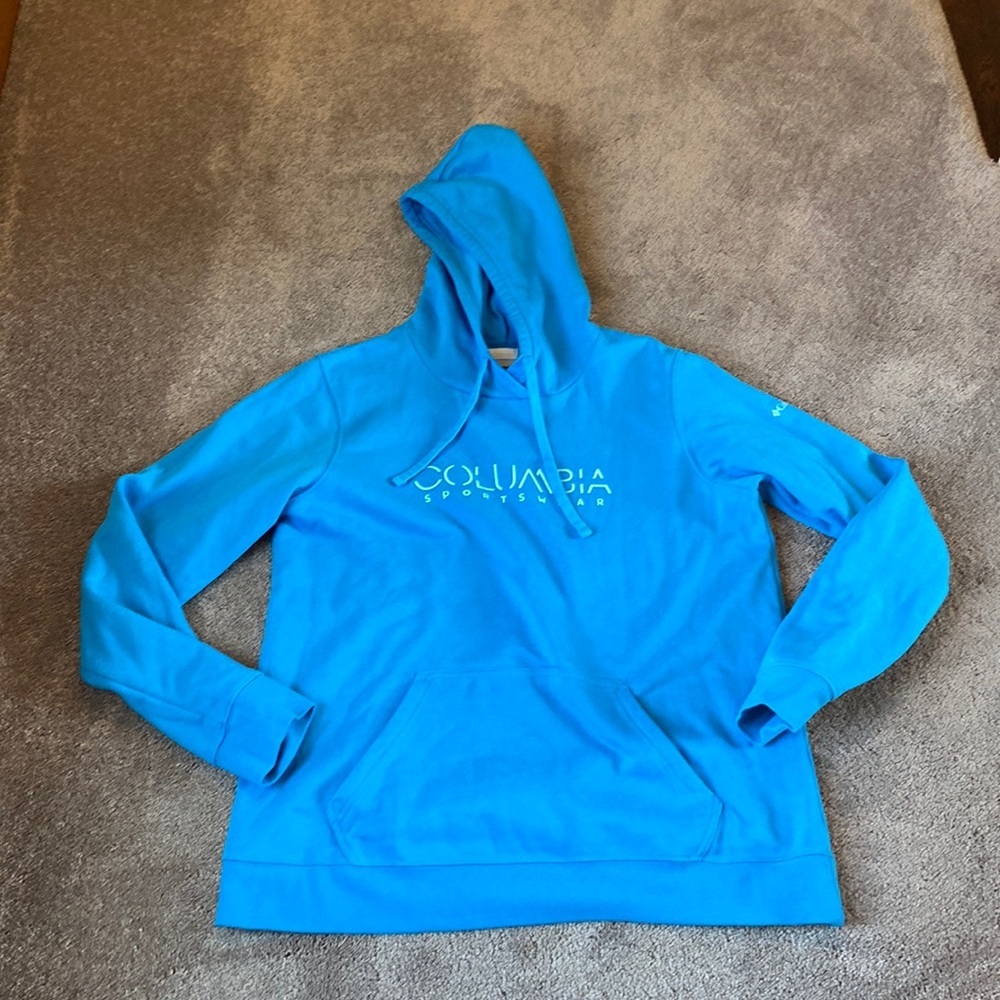 Columbia Bright Blue Sportswear Logo Hoodie Sweatshirt Size L Pullover